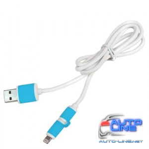 Кабель PULSO USB - Micro USB/Apple 1m blue (круглый) (CP-001BL)